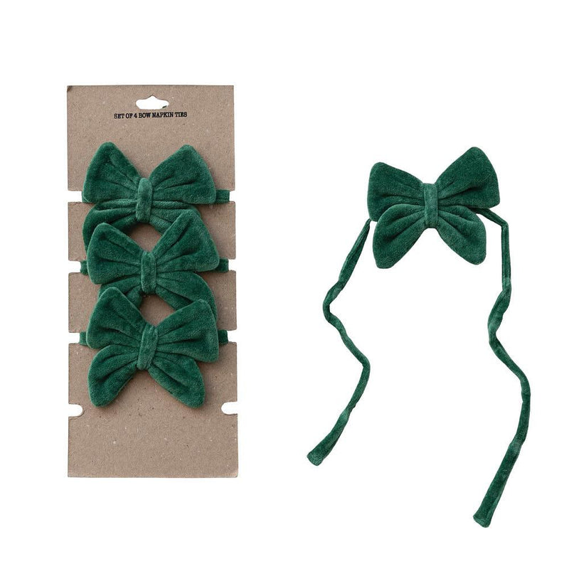 Green Velvet Bow Napkin Ties