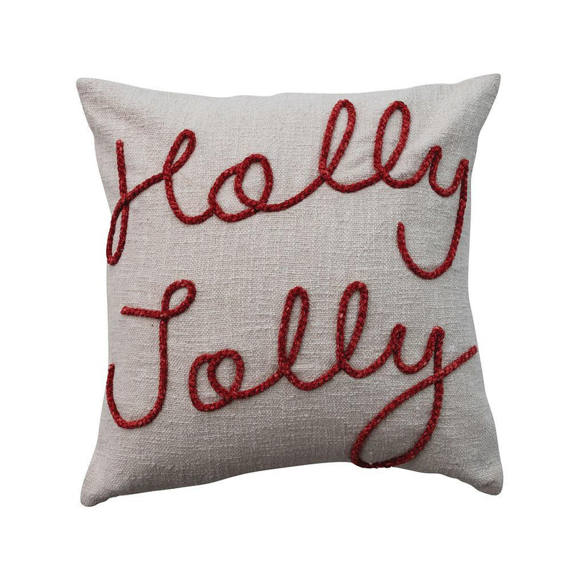 Holly Jolly Embroidered Pillow