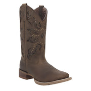 Women's Lonestar Lace Brown Vamp 11in Studded Overlay Top Boot