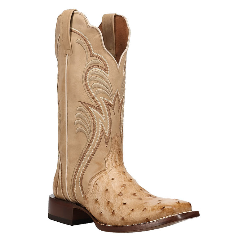 Women's Tan Full Quill Ostrich Vamp 12in Cream Top Boot