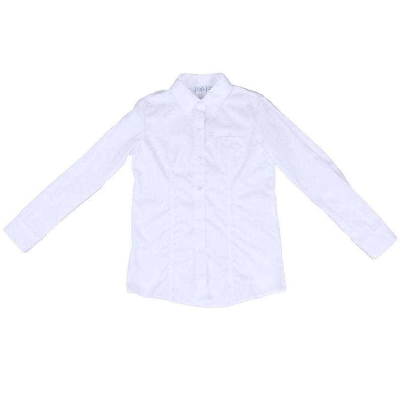 Girl's White Solid Long Sleeve Shirt