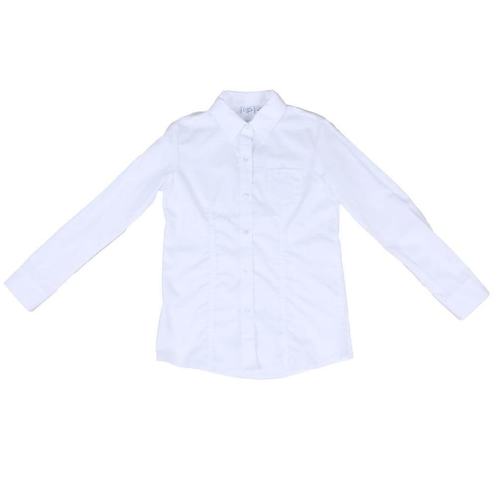 Girl's White Solid Long Sleeve Shirt