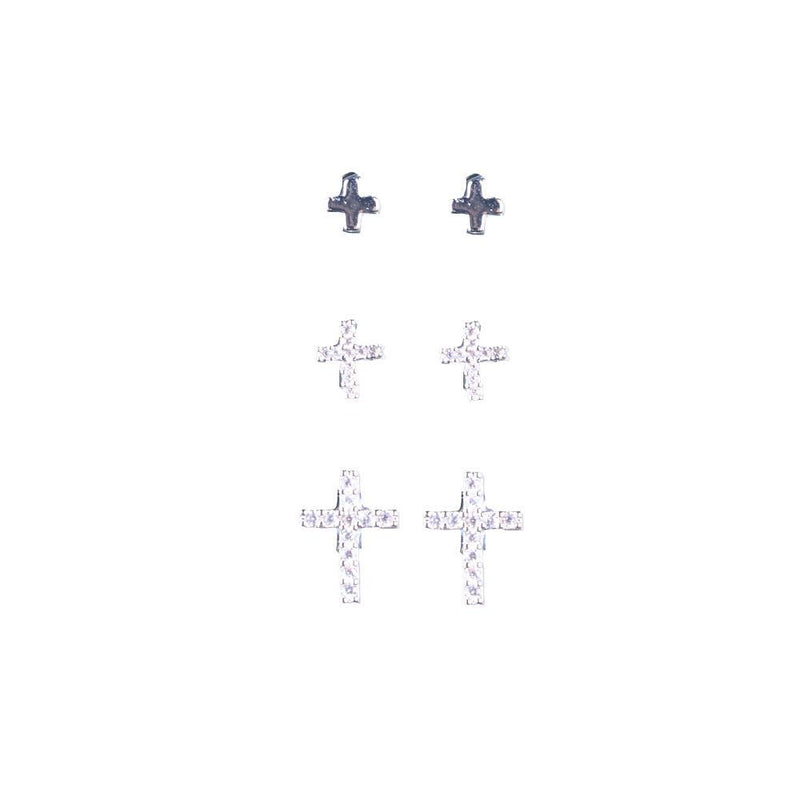 Silver 3-Piece Cross Earring Set
