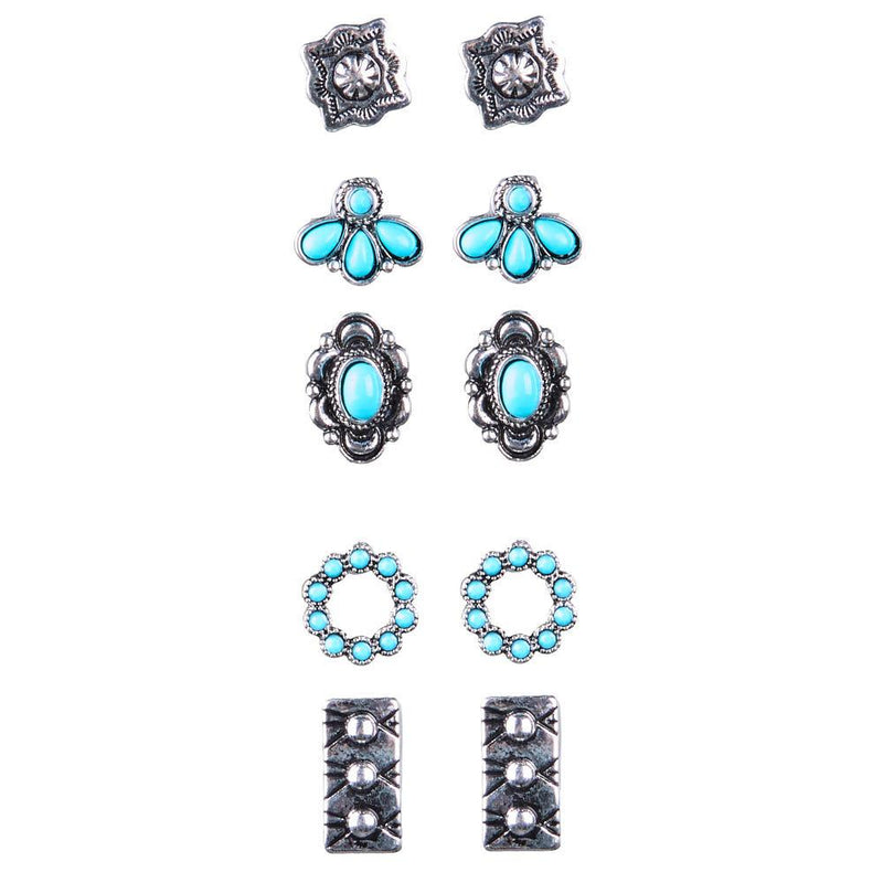 Silver 5-Piece Western Earring Set