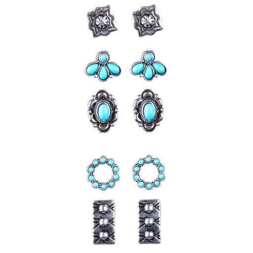 Silver 5-Piece Western Earring Set