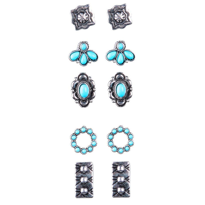 Silver 5-Piece Western Earring Set