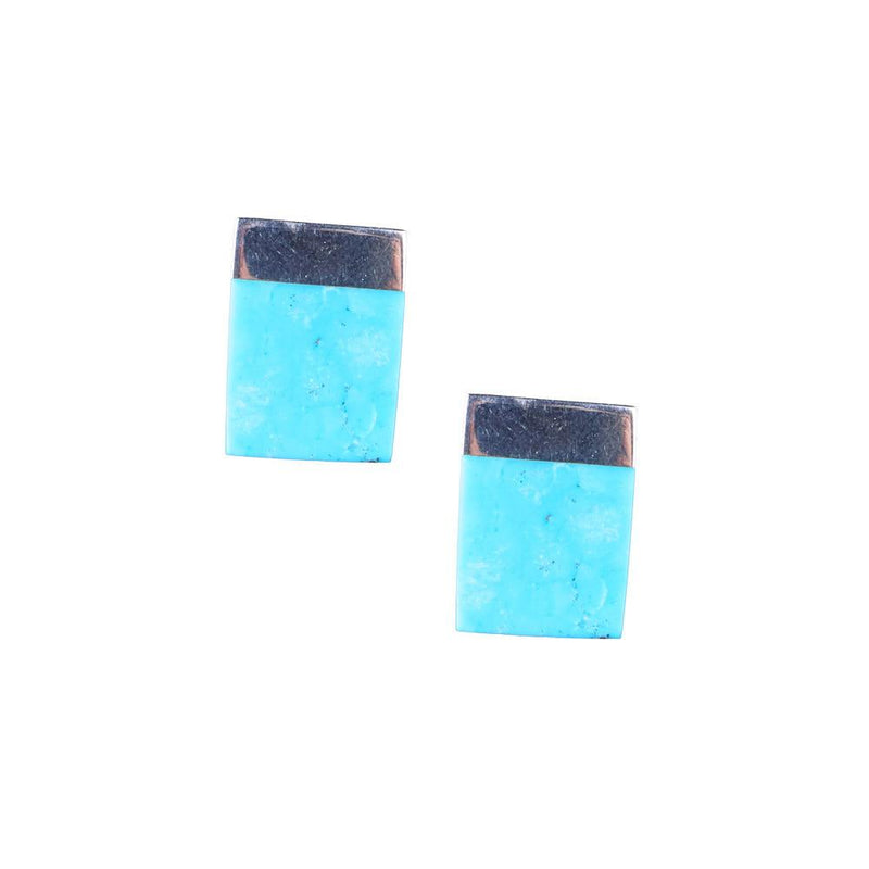 Sterling Slab Turquoise Stud Earrings