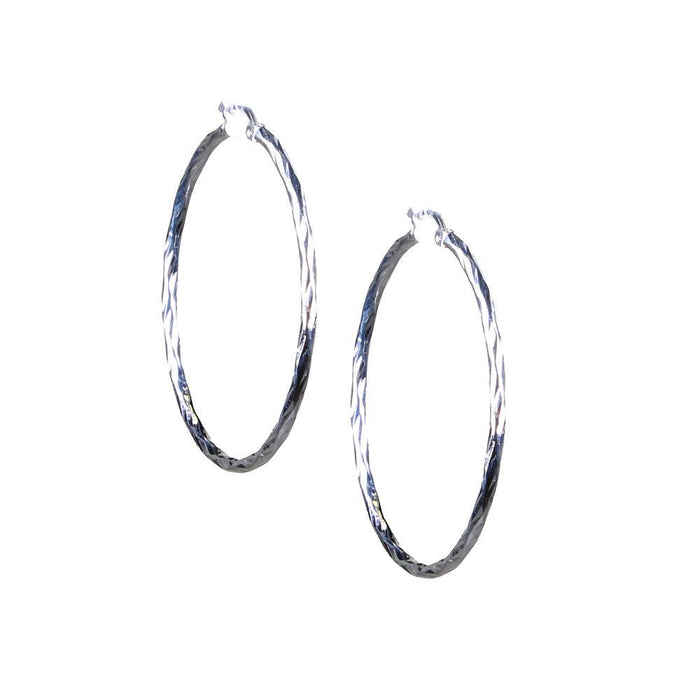 Sterling Carved Medium Hoop Earrings