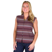 Women's Brown Dobby Stripe Ruffle Top