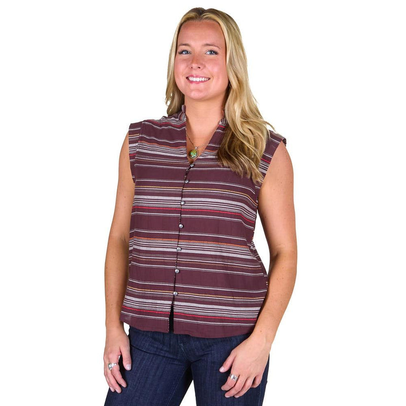 Women's Brown Dobby Stripe Ruffle Top