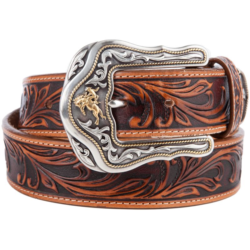 Western Ride Tooled Bronc Buckle Mens Belt 1 1/2in