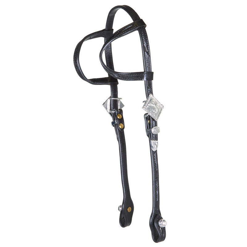 Tooled Black Double Ear Silver Show Headstall