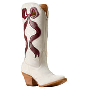 Women's Beaux Ivory Pearl Vamp 13in Maroon Bow Top Boot