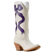 Women's Beaux Ivory Pearl Vamp 13in Purple Bow Top Boot