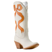 Women's Beaux Ivory Pearl Vamp 13in Zesty Orange Bow Top Boot
