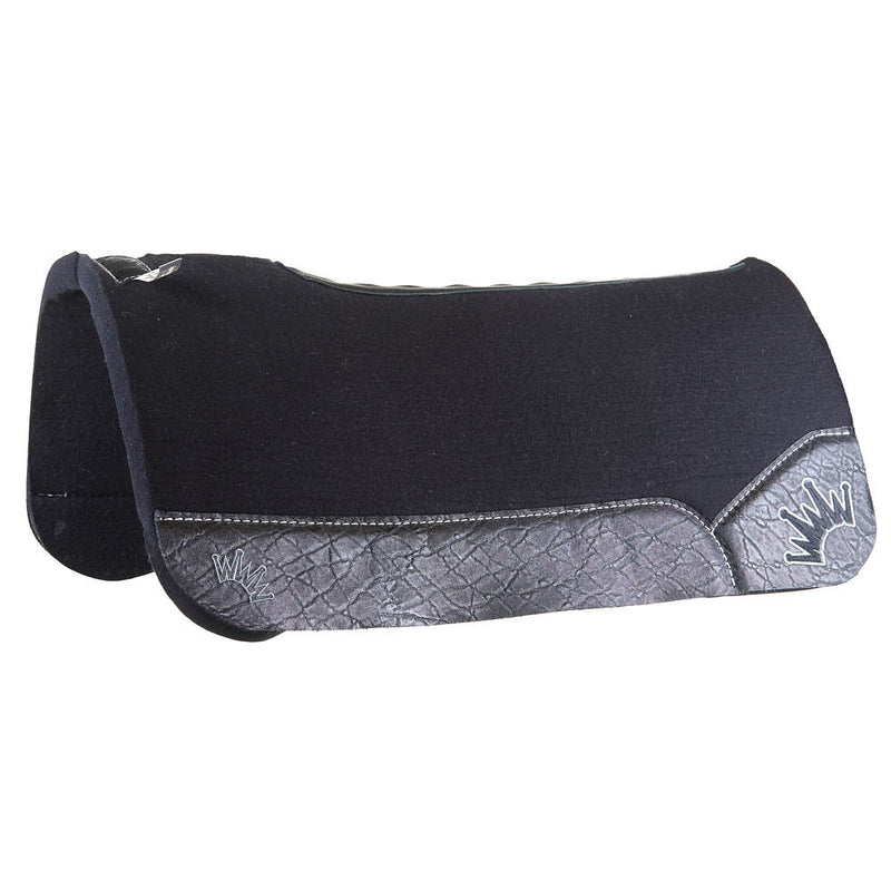 1in Black Kush Saddle Pad with Elephant Wear Leathers and Silver Crown