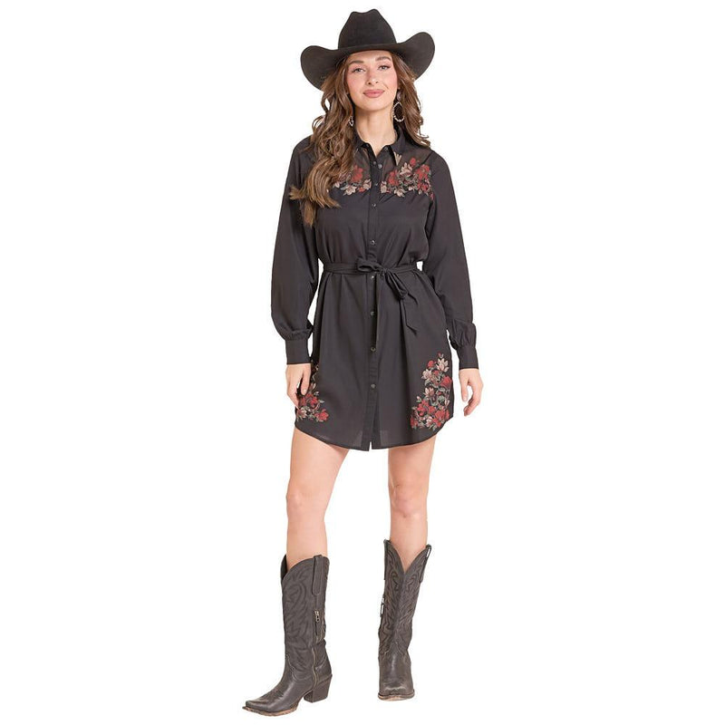 Women's Black Floral Shirt Dress
