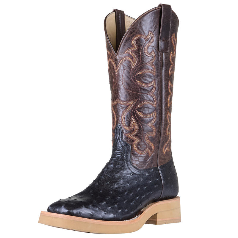 Men's Black Full Quill Ostrich Vamp 13in Chocolate Flynn Top Crepe Sole Boot