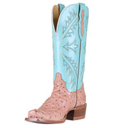 Women's Amber Tan Full Quill Ostrich Vamp 13in Turquoise Cowhide Top Boot