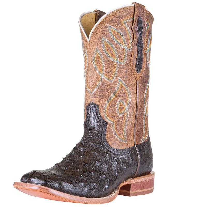 Women's Cheyenne Brown Ostrich Vamp 11in Gold Goat Top Boot