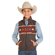Boy's Dark Brown Printed Border Vest