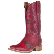 Women's Red Floral Vamp 13in Red Embroidered Top Boot
