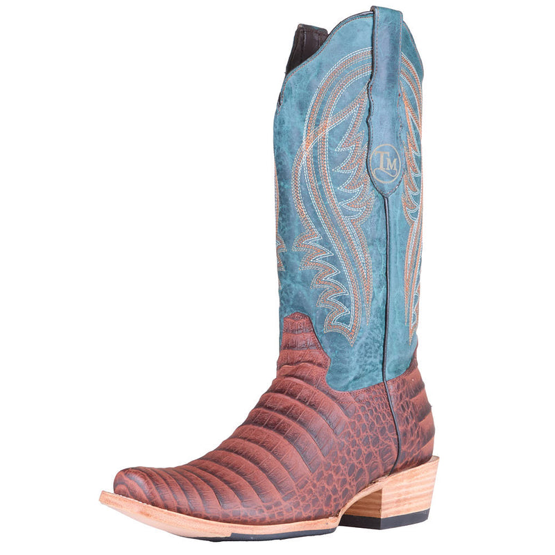 Men's Black Label Cognac Caiman Belly Print Vamp 12in Volcano Azul Top