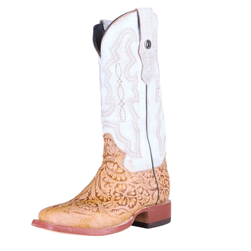 Women's Tan Tooled Matte Print Vamp 12in Bone Top Boot