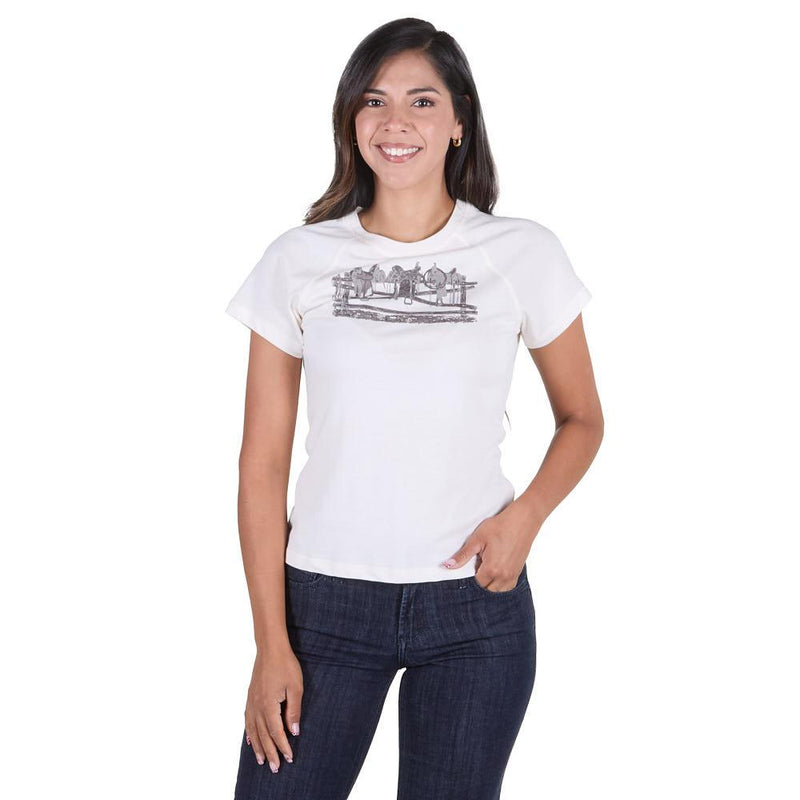Women's White Saddle Print Tee Shirt