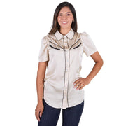 Women's Ivory Short Sleeve Pearl Snap Shirt