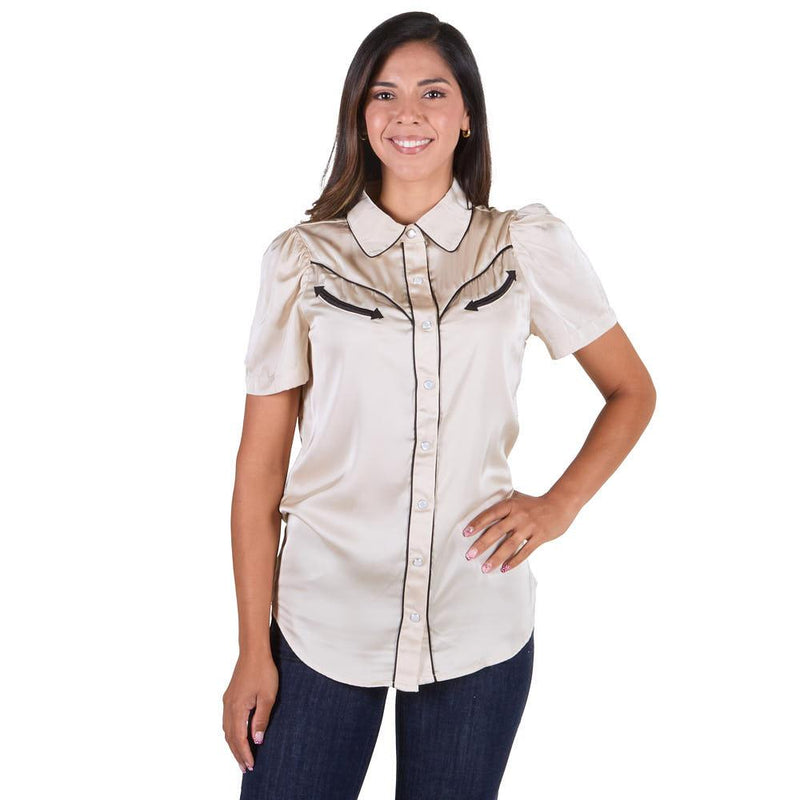 Women's Ivory Short Sleeve Pearl Snap Shirt