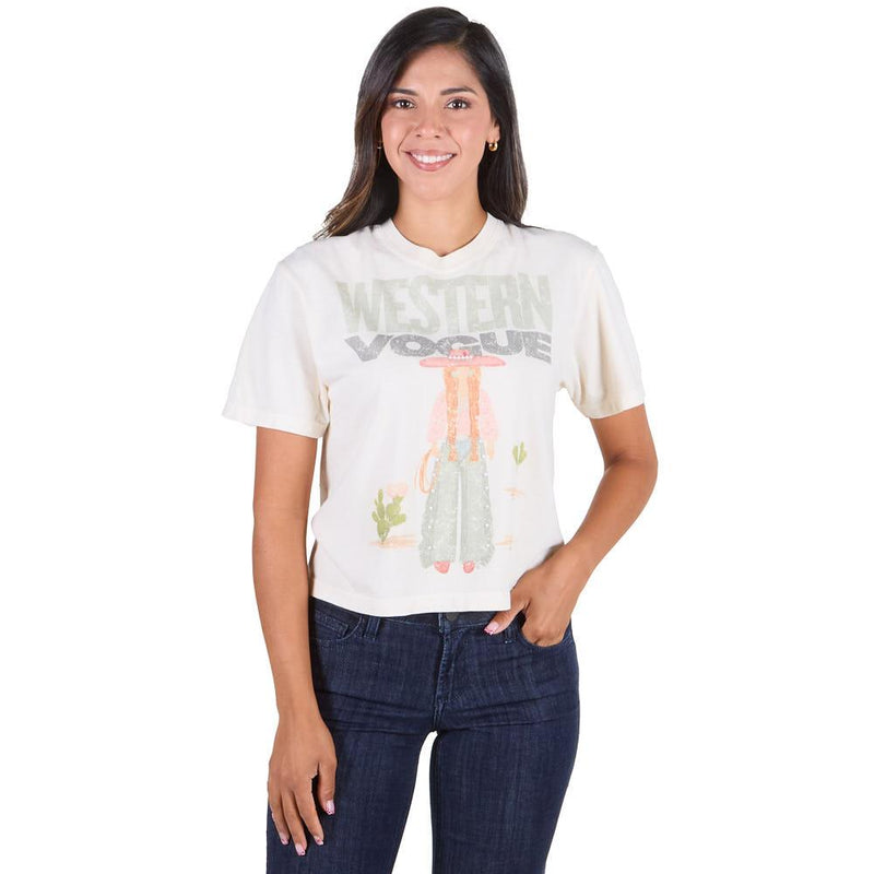 Women's Khaki Cowgirl Cropped Tee Shirt