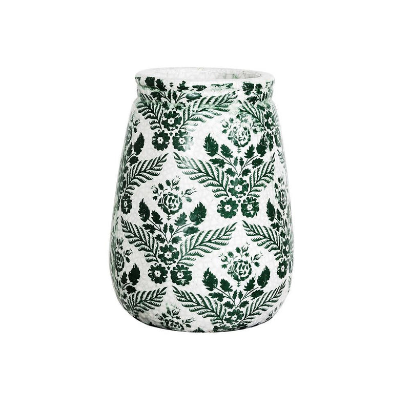 Green and White Floral Planter