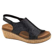 Women's Volta II Black Embossed Wedge Sandal