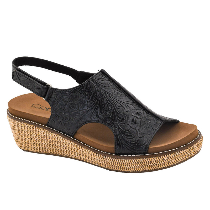 Women's Volta II Black Embossed Wedge Sandal