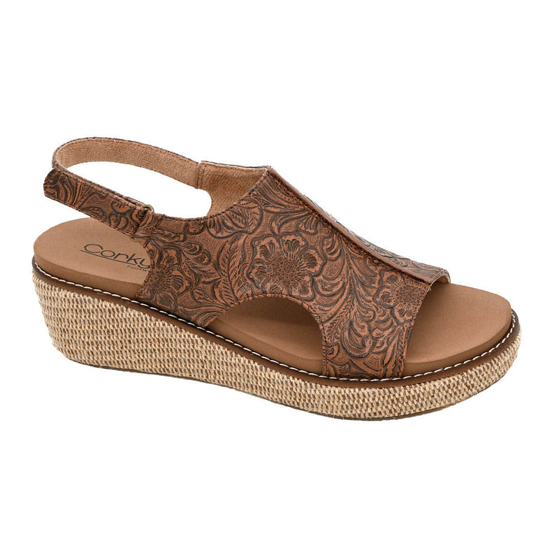 Women's Volta II Cognac Emboss Floral Wedge Sandal