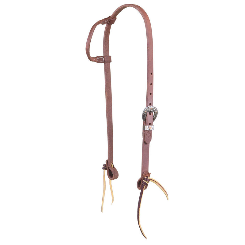 5/8in Indian Tan Oiled Floral Heel Buckle Rolled Single Ear Headstall