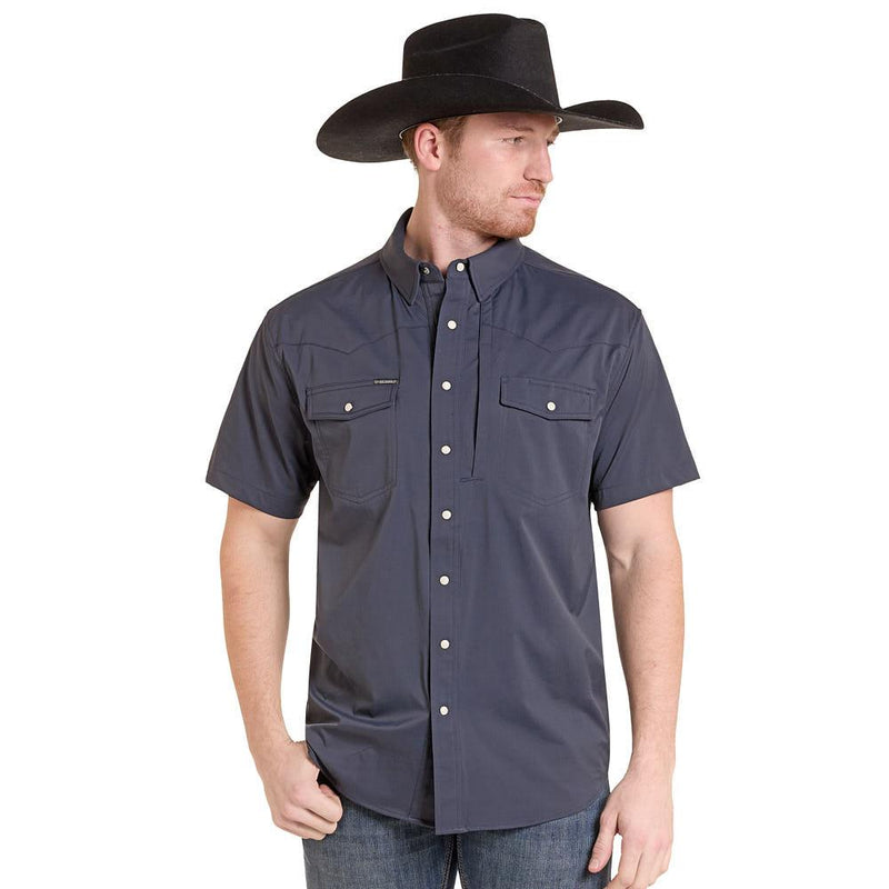 Men's Short Sleeve Snap Black Western Tek Shirt