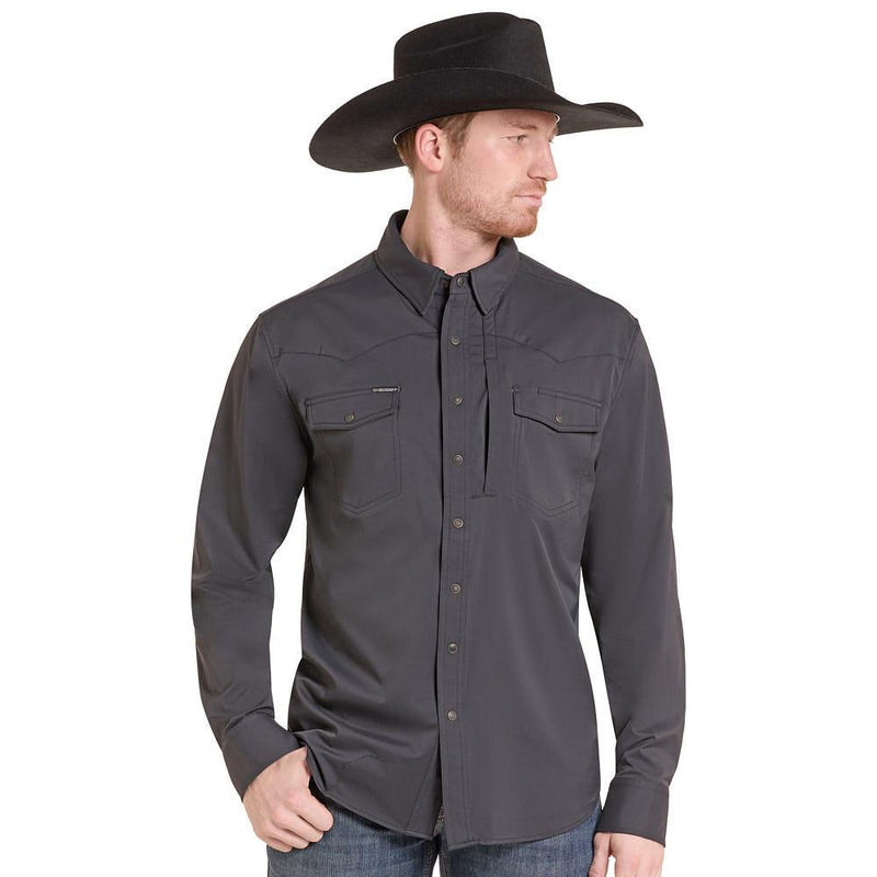 Men's Long Sleeve Snap Black Western Tek Shirt