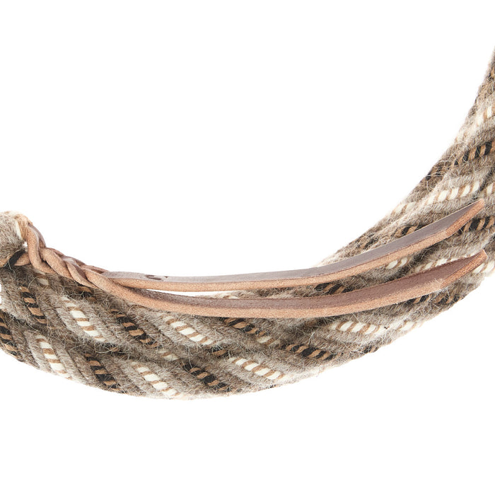 T3 Weavers 5/8 inch by 22 feet Light Rose Grey, Carmel, Black 100% Alpaca Mecate Reins