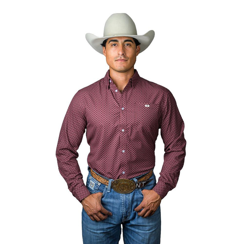 Men's Red Nicholas Long Sleeve Button Down Shirt