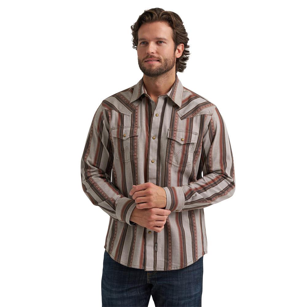 Wrangler Men's Retro Premium Rust & Grey Striped Shirt — NRS