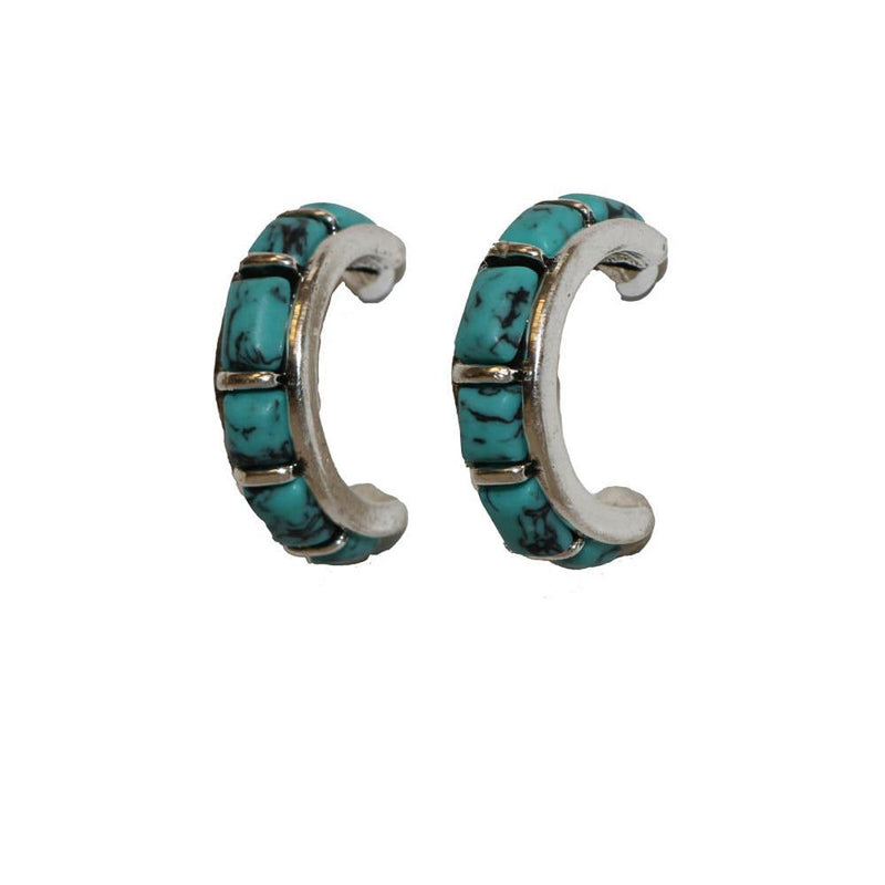 Turquoise Inlay Hoop Earrings