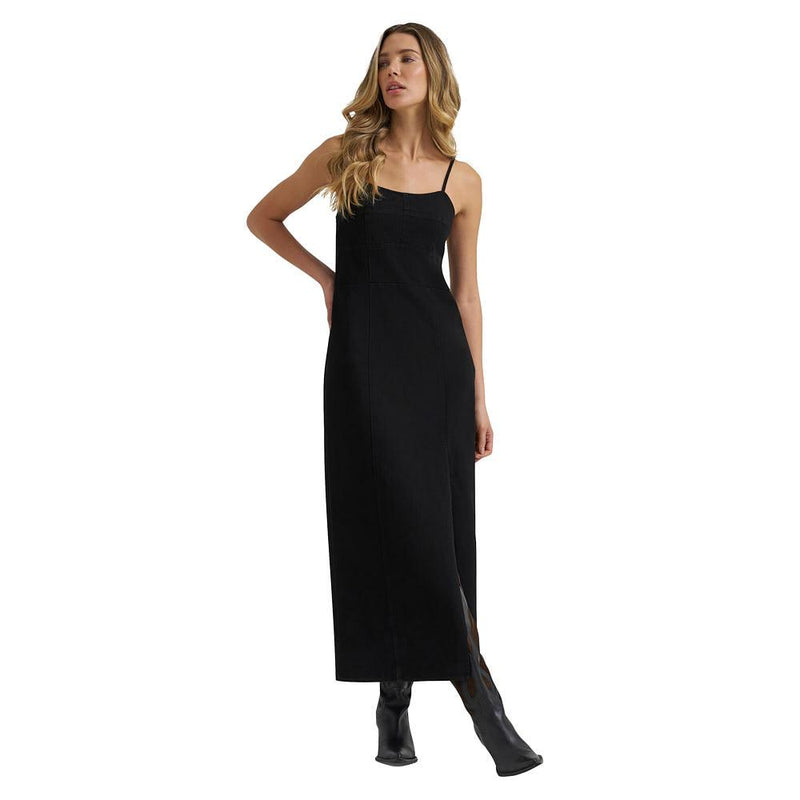 Women's Black Denim Maxi Slit Dress