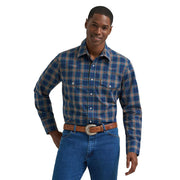 Men's Wrinkle Resist Navy & Khaki Plaid Shirt