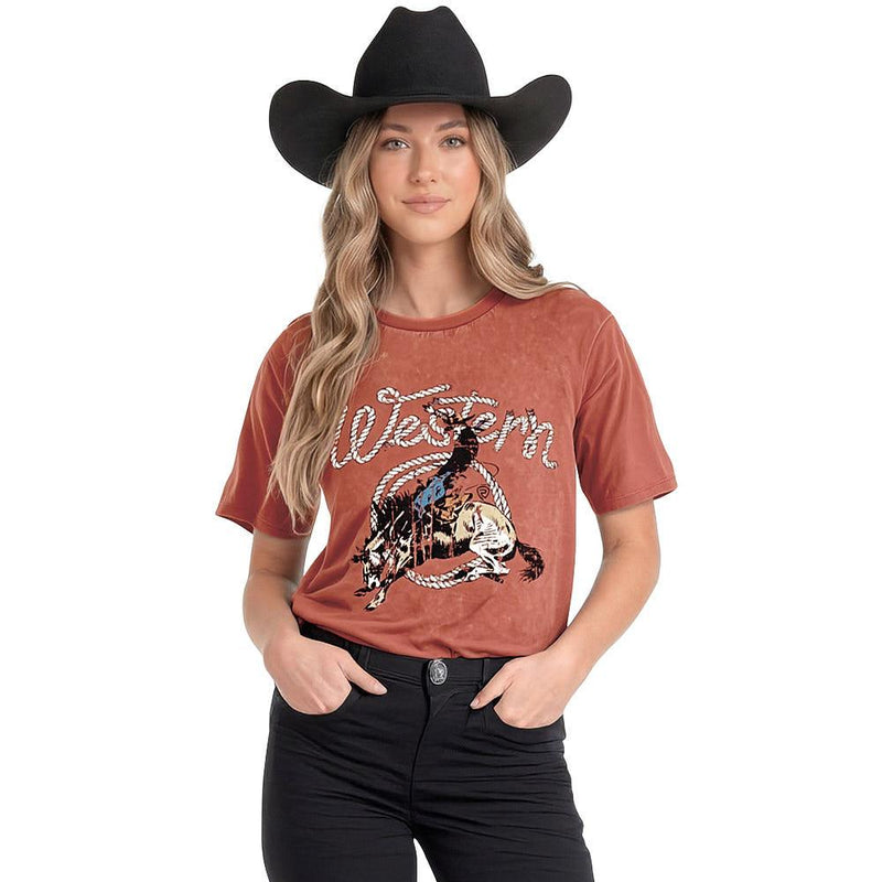 Women's Red Western Graphic Tee Shirt