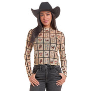 Women's Black Playing Cards Mesh Top