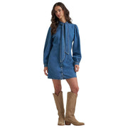 Women's Denim Neck-Tie Collar Dress