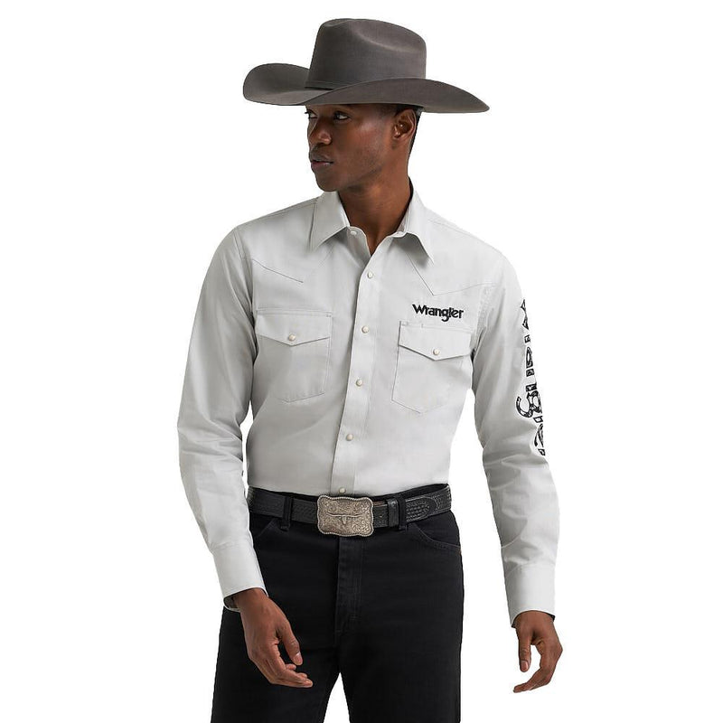 Men's Grey Long Sleeve Logo Snap Shirt
