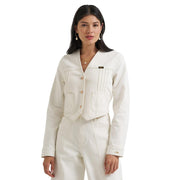Lainey Wilson Pleated Denim Pearl White Top